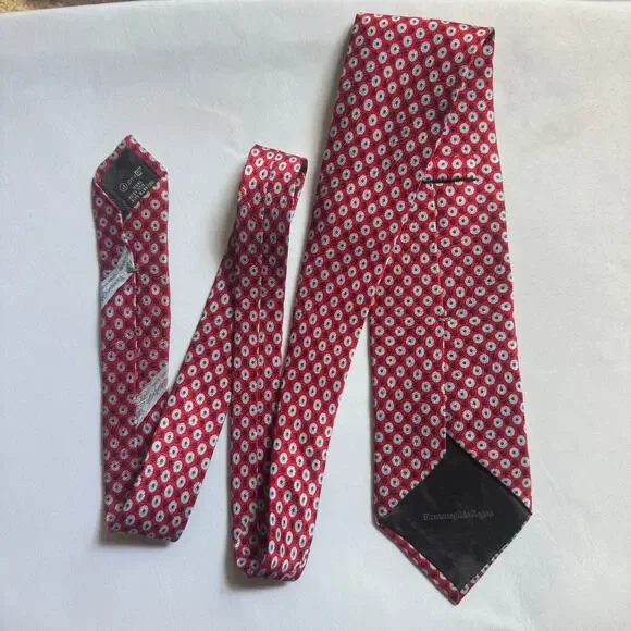 Ermenegildo Zegna Men’s 100% Silk Italian Tie Red Geometric Dot Classic Luxury - Picture 5 of 9